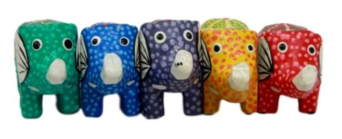 Balinese Wood Handicrafts Colorful Jungle Elephant Miniature Figurines Set 2.5"L