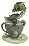 Fantasy English Green Tea Leaves And Flowers Dragon In Teacup & Saucer Figurine