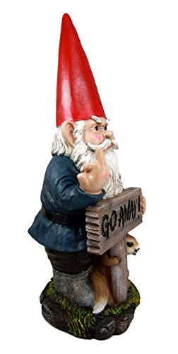 Ebros Rude Garden Greeter "Go Away!" Gnome Dwarf Not Welcome Statue 17.75"H Patio Outdoor Poolside Figurine As Whimsical Decor Magical Fantasy Gnomes Decoration