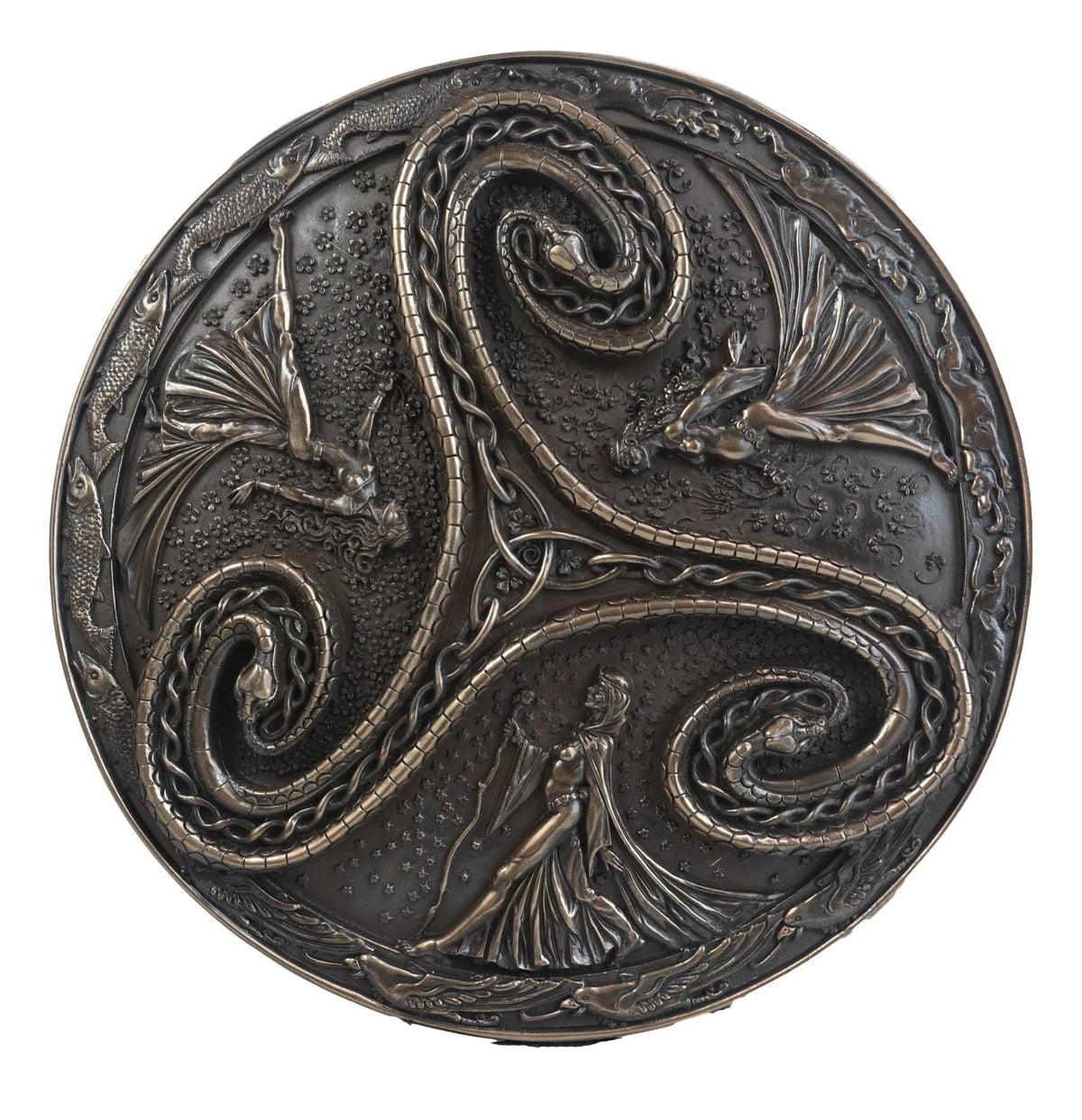 Wiccan Triple Goddess Triskele Spiral Serpent in Rune Circle Wall Plaque Decor