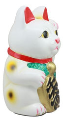 Japanese Luck Fortune Charm White Beckoning Cat Maneki Neko Money Bank Statue