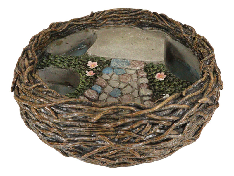 Whimsical Fairy Garden Cottage Rocky Steps Faux Bird Nest Planter Display Decor
