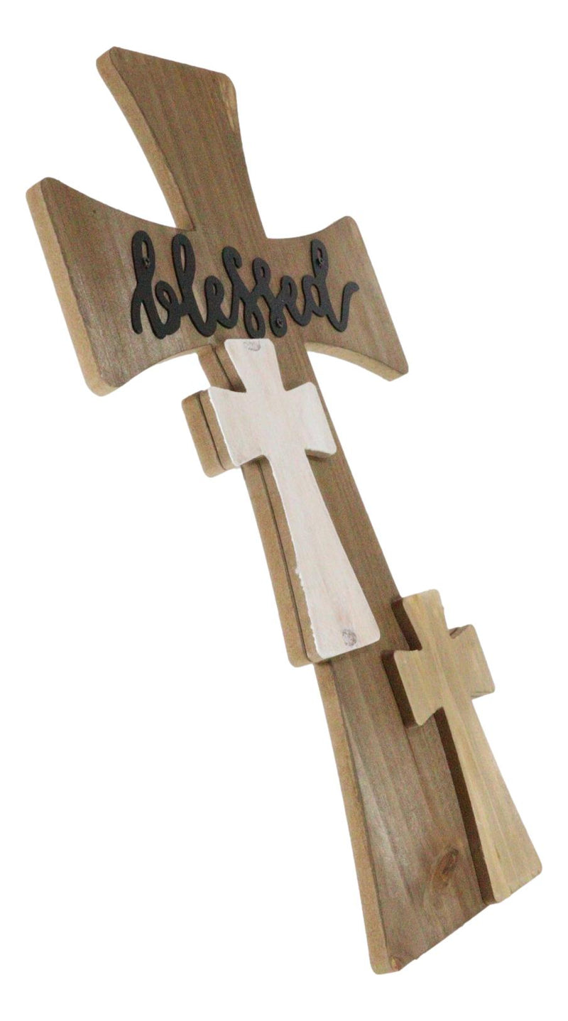 Rustic Western Wooden Blessed 3 Layered Multi Colored Wall Cross Decor Plaque