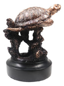 Marine Sea Turtle Swimming By Coral Reef Electroplated Bronze Resin Figurine