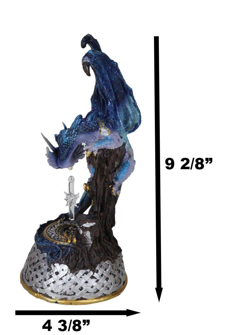 Midnight Armored Dragon On Celtic Knot Pedestal Figurine With LED Crystal Light
