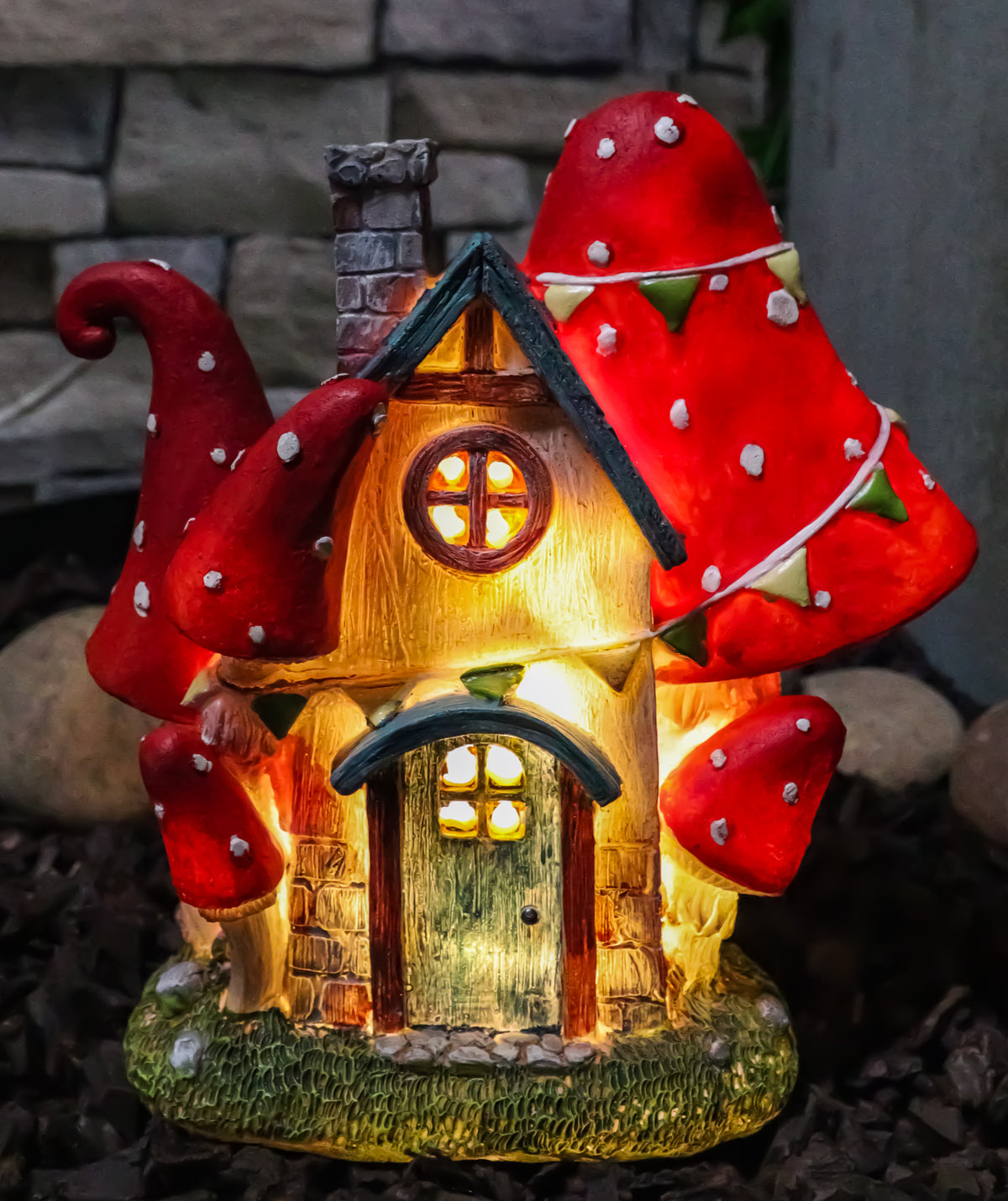 Fantasy LED Light Enchanted Fairy Garden Toadstool Mushrooms Mini Cottage House - Ebros Gift