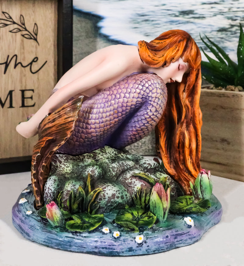 Ebros Sheila Wolk Masterpiece Quietude Mermaid Statue 4.25" Tall Mythical Fantasy Mermaid Praying by A Lagoon Nautical Decor Figurine