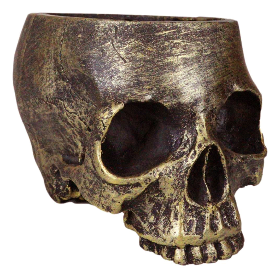 Pack Of 4 Day Of The Dead Skull Planters Bowls 7"L Bronze Finish Decor Accent - Ebros Gift