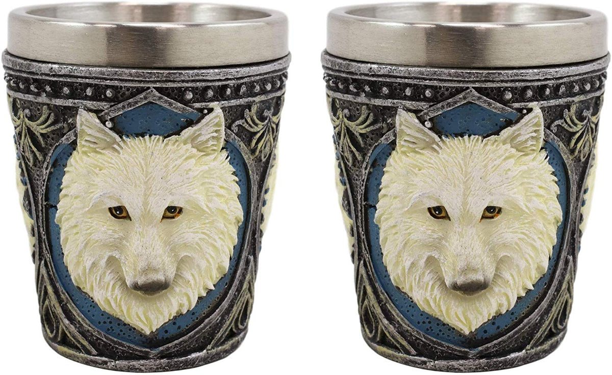 Ebros Full Moon Alpha Wolf 2-Ounce Shot Glass SET OF 2 - Ebros Gift