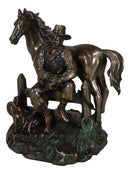 Rustic Western Desert Tranquility Cowboy Sitting By Fence And Horse Figurine