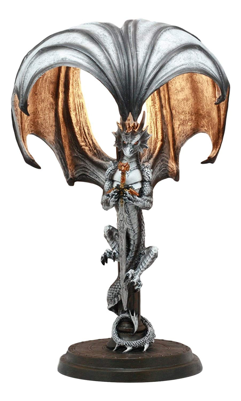 Ebros Altar Drake Excalibur Sword Dragon Table Lamp Statue 17.5"Tall Fantasy Dragon Warrior Desktop Light Decor