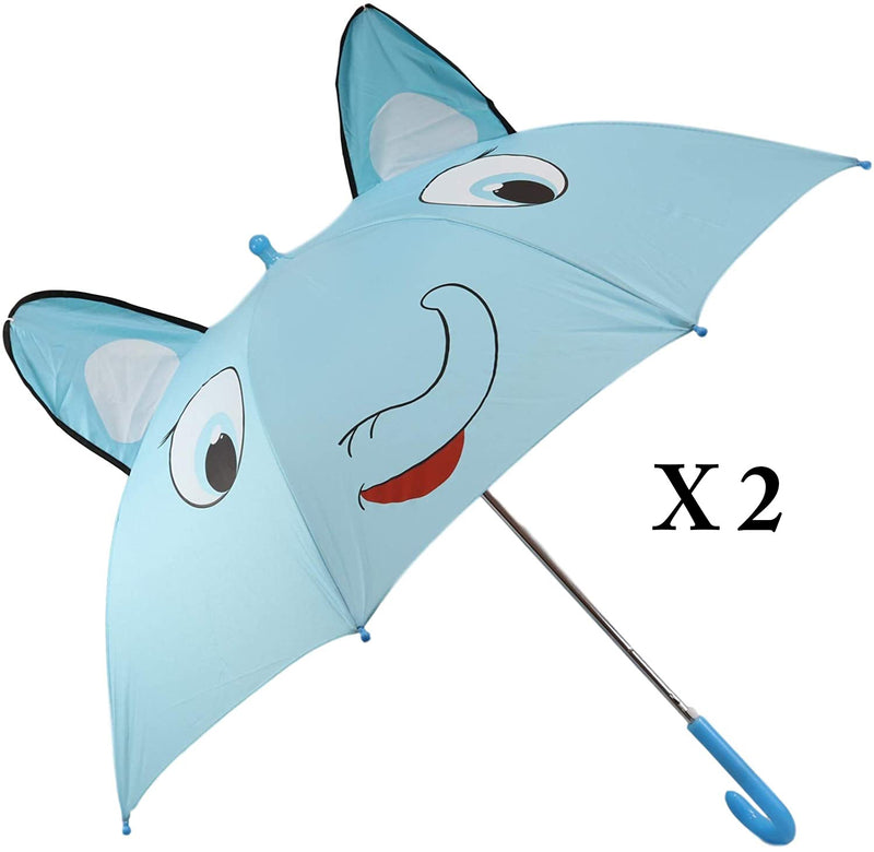 Pack of 2 Children Kids Animated 3D Pop Up Blue Safari Elephant Umbrella 33"Dia