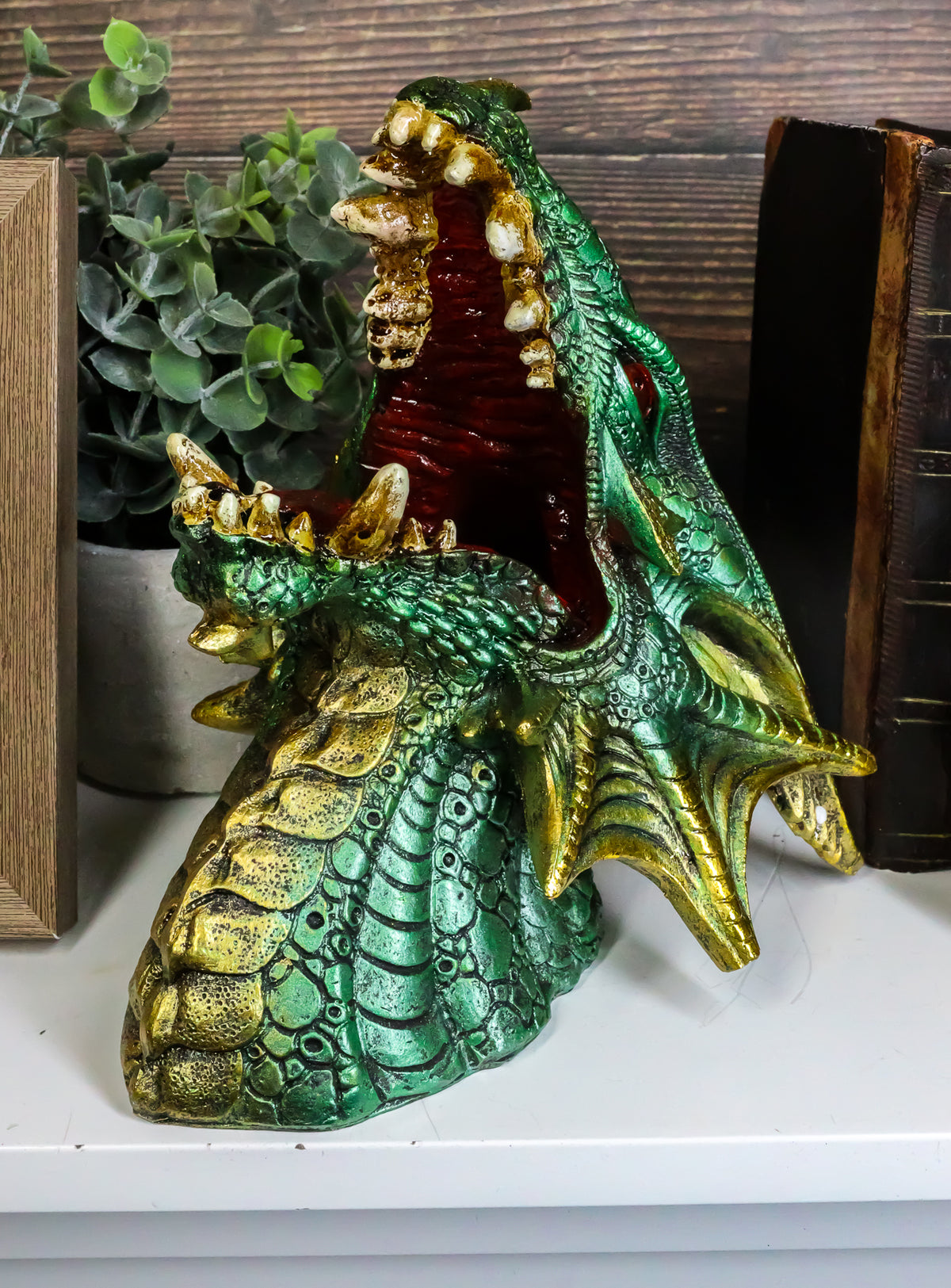 Ebros Green Grendel Dragon Head Wine Bottle Holder Serpent Of Fire Decorative Figurine - Ebros Gift
