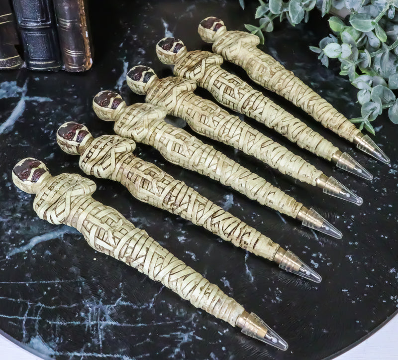 Pack Of 6 Egyptian Bandage Wrapped Mummy Sarcophagus Sculptural Ballpoint Pens