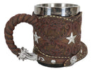 Rustic Western Cowboy Boot W/ Lone Star And Spur Faux Tooled Leather Coffee Mug