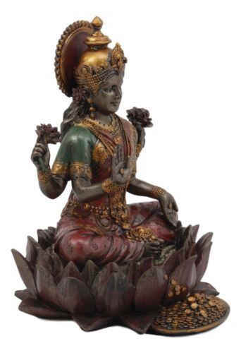 Ebros Hindu Goddess Of Prosperity Lakshmi Seated On Lotus Flower Throne Statue 6.25"H