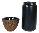 Ebros Japanese Pine Copper Finish Matchstick Pattern Heavy Cast Iron Tea Pot and Cups Set Serves 2
