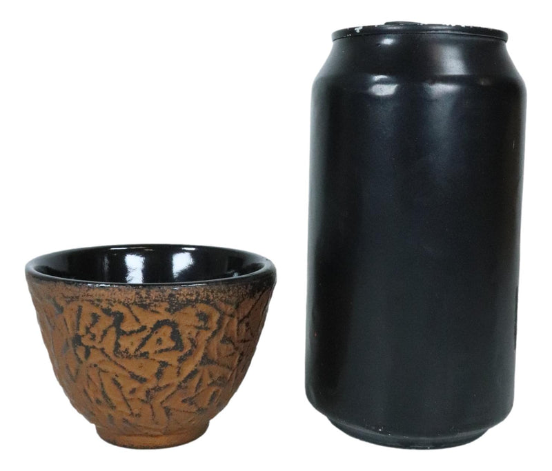 Ebros Japanese Pine Copper Finish Matchstick Pattern Heavy Cast Iron Tea Pot and Cups Set Serves 2