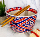 Japanese Design Diamond Contrast Ceramic Ramen Udong Bowl & Chopsticks Set