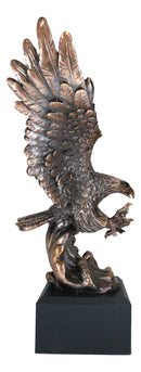 American Bald Eagle Swooping With Claws Over Waves Bronze Electroplated Figurine
