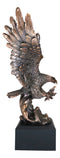 American Bald Eagle Swooping With Claws Over Waves Bronze Electroplated Figurine