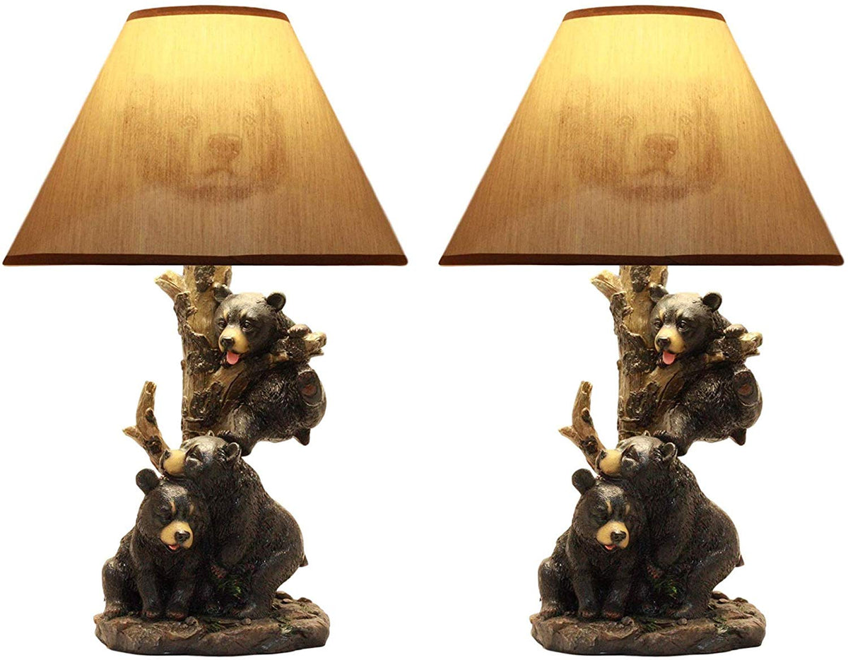 Ebros Climbing Black Bear Cubs Table Lamp With Bear Shade Desk Lamp (Set of 2) - Ebros Gift