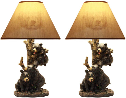 Ebros Climbing Black Bear Cubs Table Lamp With Bear Shade Desk Lamp (Set of 2) - Ebros Gift
