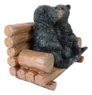 Rustic Whimsical Forest Black Bear Siblings Kissing By Tree Logs Bench Figurine