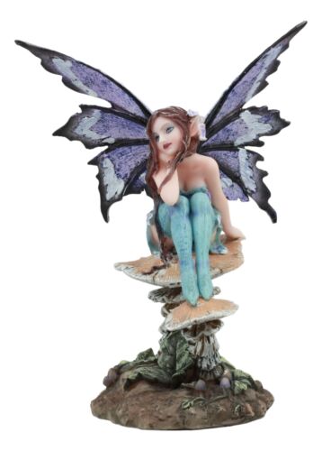 Ebros Amy Brown Forest Willow Nice Fairy Sitting On Wild Giant Mushroom Stool Statue 6" Tall - Ebros Gift