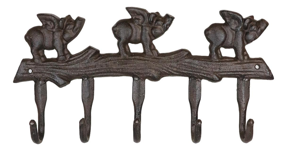 Ebros Cast Iron Country 3 Angel Winged Pigs Hog Heavens 5 Peg Wall Coat Hooks Hangers