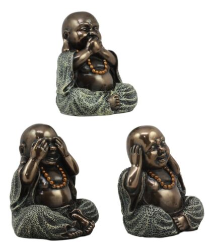 Ebros Small Charm Wise See Hear Speak No Evil Lucky Buddha Statues 4"Tall Bodhisattva Eastern Enlightenment Hotei Figurines