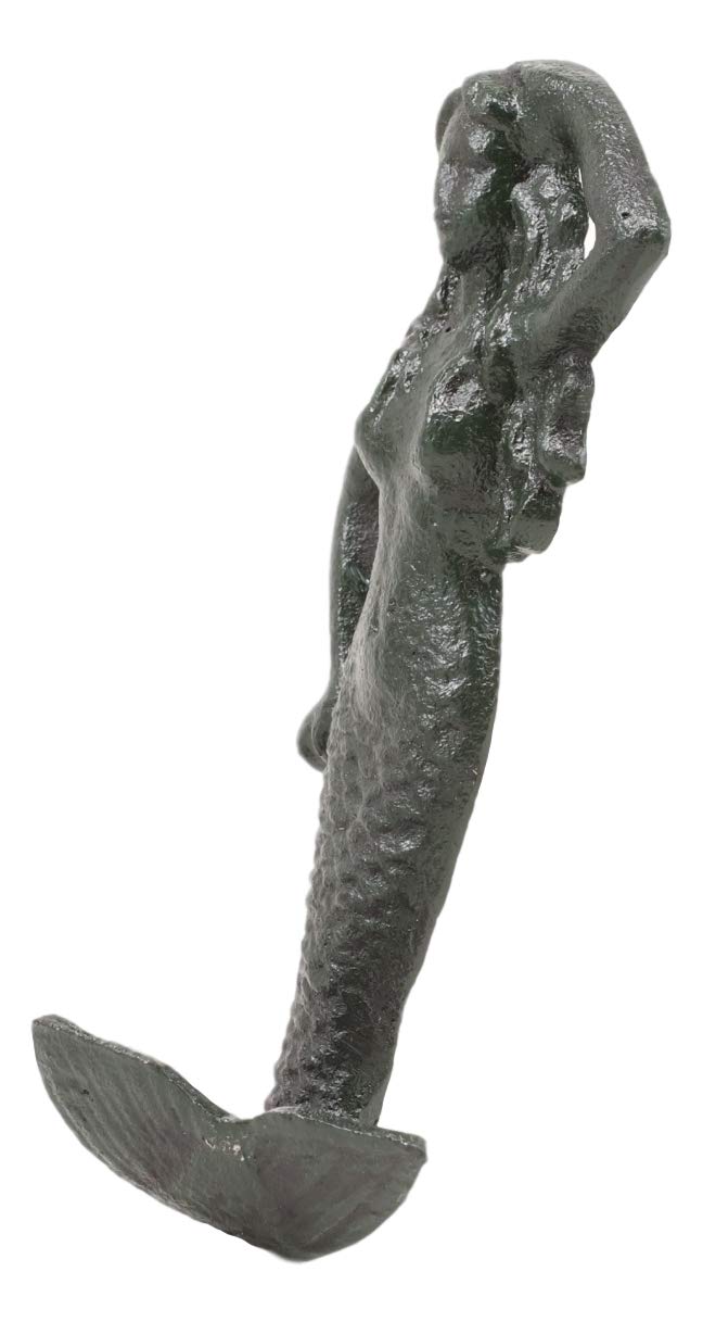 Ebros Gift 6"H Mermaid Cast Iron Rustic Wall Coat Hook For Keys Leashes Hats (1)