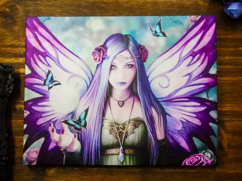 Ebros Anne Stokes Mystic Aura Butterfly Fairy Wood Framed Picture Canvas Wall Decor