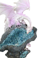Pink Dragon Guarding Colorful LED Quartz Faux Geode Rock Crystal Cove Figurine