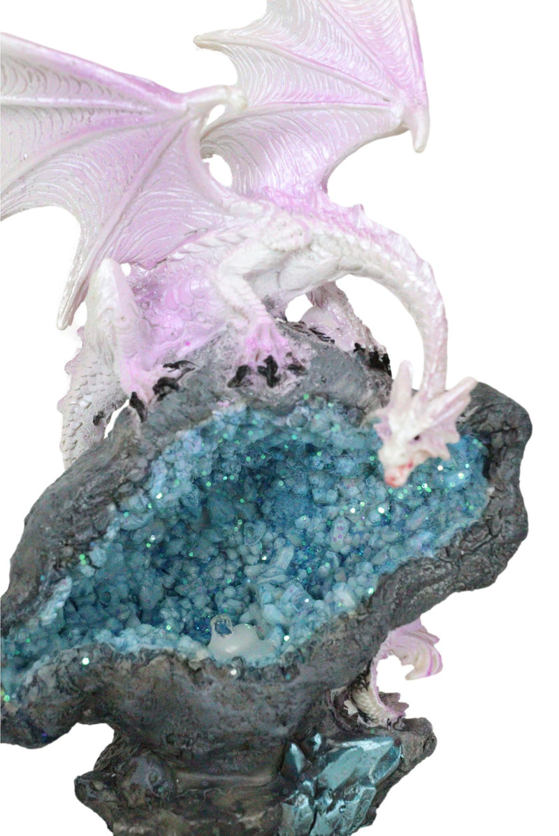 Pink Dragon Guarding Colorful LED Quartz Faux Geode Rock Crystal Cove Figurine