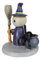 Lucky Skeleton In Witch Costume And Broomstick Standing By Black Cat Figurine