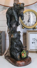 Ebros Rustic Black Bears Napping & Eating Honey Table Lamp Sculpture With Shade