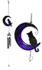 Witchcraft Black Cat On Purple Crescent Moon Stained Glass Wind Chime Suncatcher