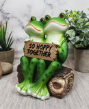 Ebros Romantic Wedding Frog Couple Sitting On Wooden Log Statue "So Hoppy Together" Frog Lovers Figurine Collectible Eternal Happiness Sculpture