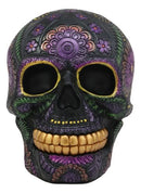 Semi Metallic Black Day of The Dead Floral Sugar Skull Figurine DOD Skulls Decor