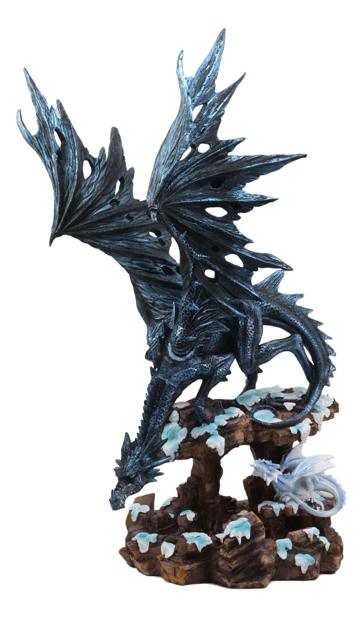 Ebros Large Dark Dragon with Frozen Ice White Baby Hatchling Statue 18.5" Tall - Ebros Gift