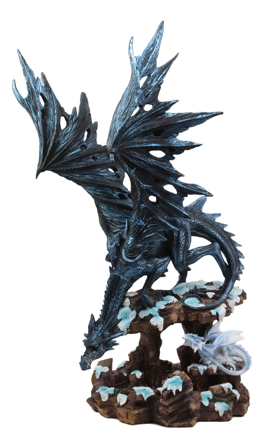 Ebros Large Dark Dragon with Frozen Ice White Baby Hatchling Statue 18.5" Tall - Ebros Gift
