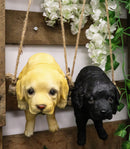 Set Of 2 Lifelike Golden Retriever Puppy Dogs On Branch Swing Hanger Wall Decors