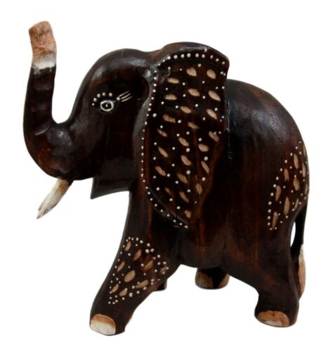 Balinese Wood Handicrafts Safari Jungle Elephant With Trunk Up Figurine 10"H