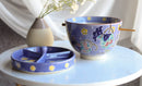 Purple Floral Sky Ramen Bowl With Tempura Divider Condiment Lid Chopsticks Set
