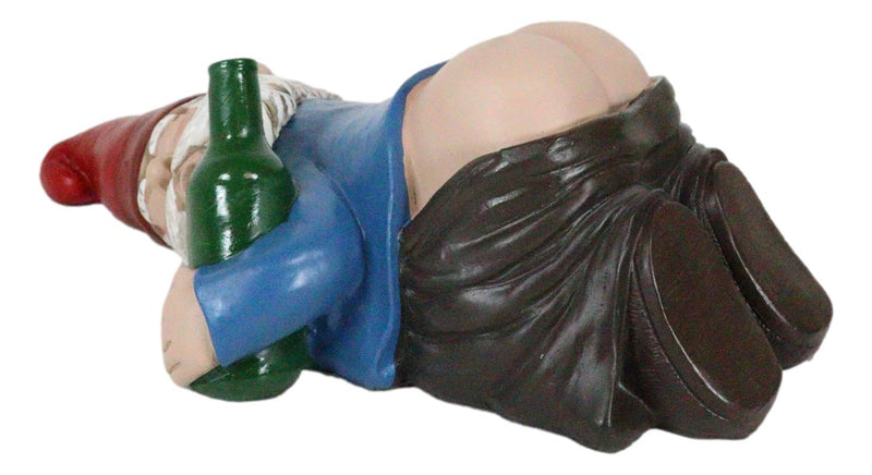 Mr Gnome Passed Out Drunk Bottom's Up Bare Buttocks Holding Booze Figurine