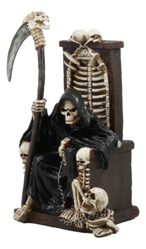 Ebros The Dark Lord Grim Reaper Seated On Skeletons And Skulls Throne Statue 11"Tall