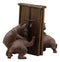 Rustic Forest Teamwork Bears Pushing Barn Doors Bookend Figurines Pair Set Decor