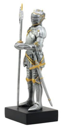 Silver & Gold Italian Knight Figurine 9"H Medieval Suit Of Armor Battle Axeman