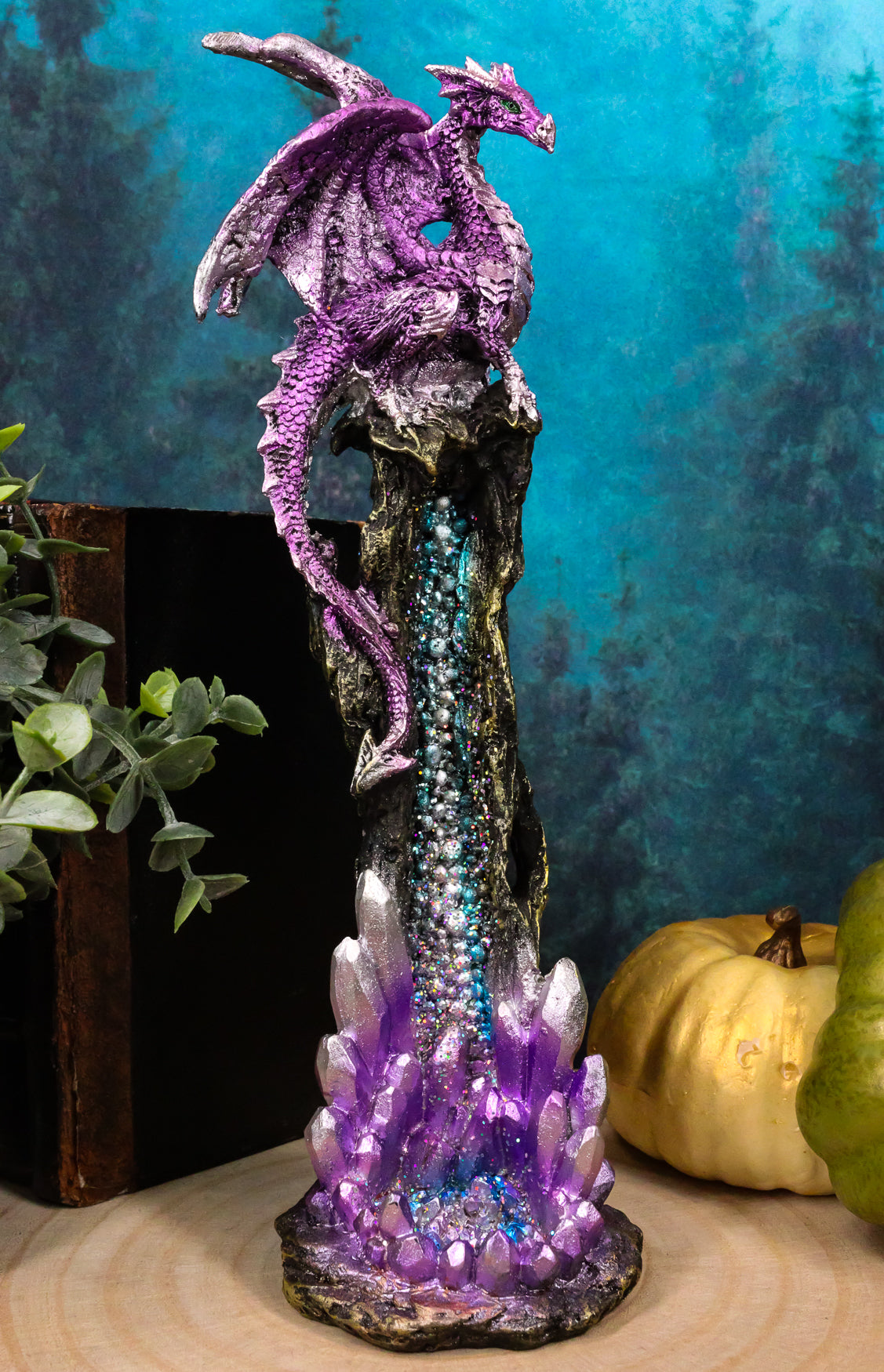 Ebros Purple Dragon On Crystal Rock Quarry Incense Burner Tower Figurine 10.5" H